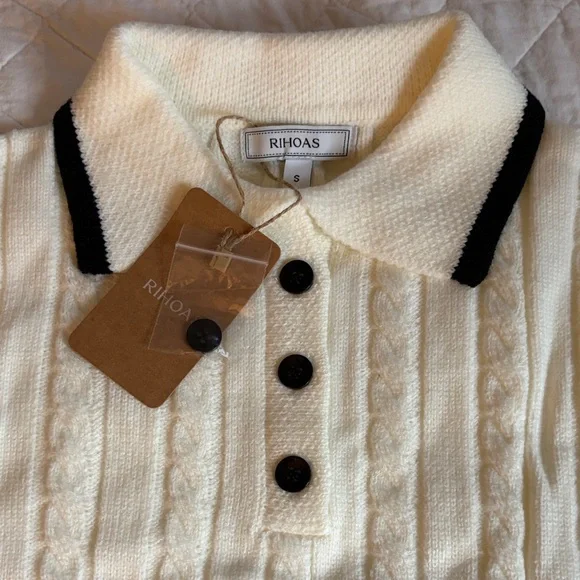 RIHOAS Cream Cable Knit Sweater with Black Trim - Picture 2 of 5